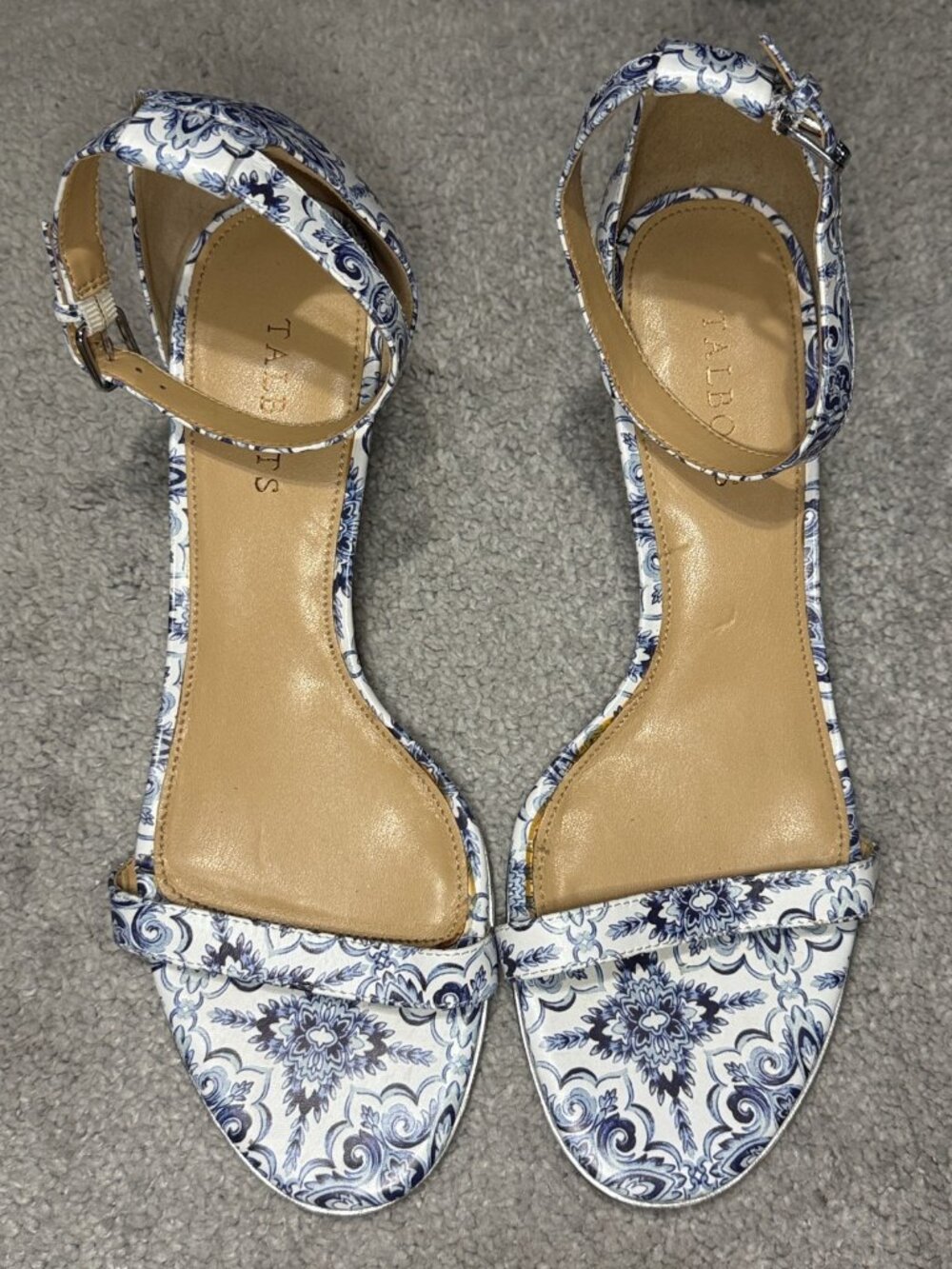 Talbot Trulli Blue White Leather Kitten Heel Sandals Women 11M
